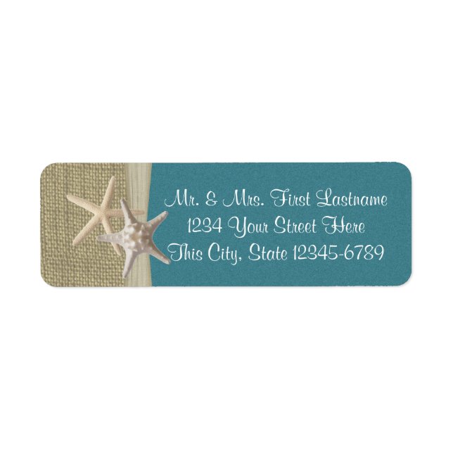 Étiquette Starfish Beach et Burlap Turquoise (Devant)