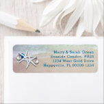 Étiquette Starfish Christmas Return Adresse Beach Life Étiqu<br><div class="desc">Une adresse de retour pour ceux qui vivent au bord de la plage. Starfish et ornements design avec une adresse imprimée bleu foncé et assez d'espace pour ajouter 4 lignes si nécessaire. Les vagues qui arrivent sur le rivage sont l'image arrière - plan de ces étiquettes maigres.</div>