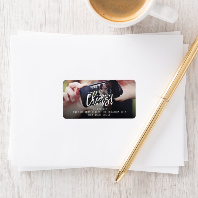 Étiquette Starry Cheveux Brush Script Nouvel An Adresse phot (En situation)