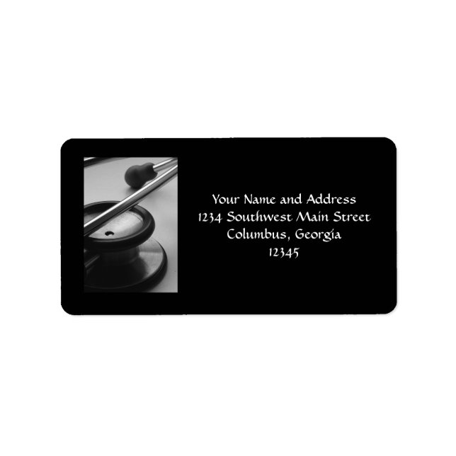 Étiquette Stethoscope Médicale, noir et blanc (Devant)