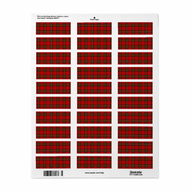 Étiquette Stewart / Stuart tartan rouge vert plaid (Feuille entière)