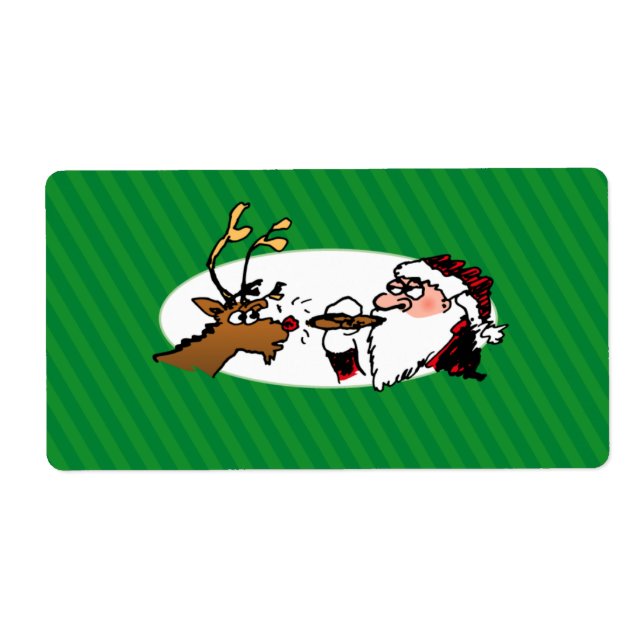 Étiquette Stogie Fumer Père Noël Funny Green Stripe Noël (Devant)