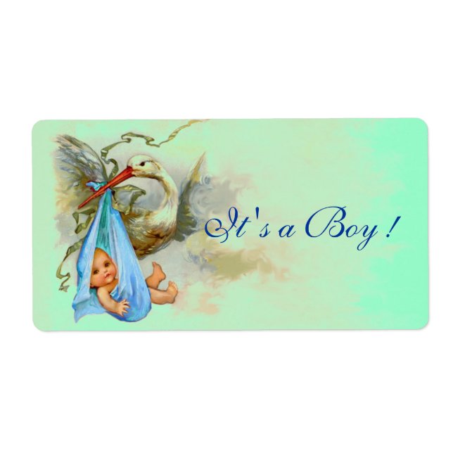 ÉTIQUETTE STORK BÉBÉ GARÇON DOUCHE BLEU VERT (Devant)