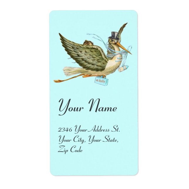 Étiquette STORK BOY BABY SHOWER , Blue White (Devant)