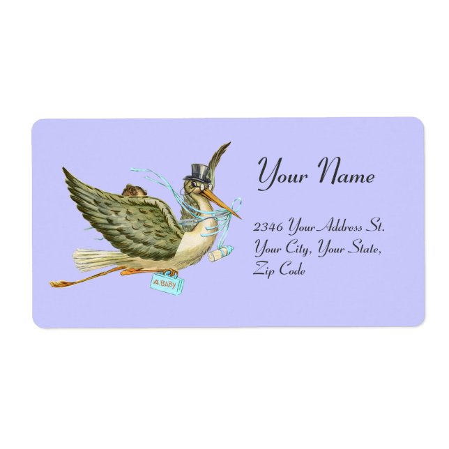 Étiquette STORK BOY BABY SHOWER , Blue White (Devant)