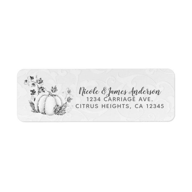 Étiquette Storybook Silver White Citrouille Fairy Tale Party (Devant)