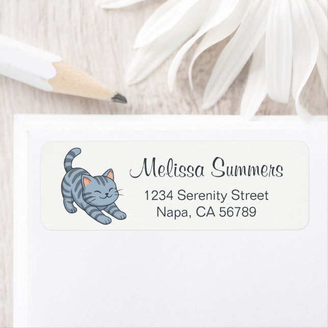 Étiquette Stretching Grey Tabby Cat (En situation)