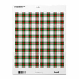 Étiquette Stuart / Stewart tartan blanc rouge vert plaid