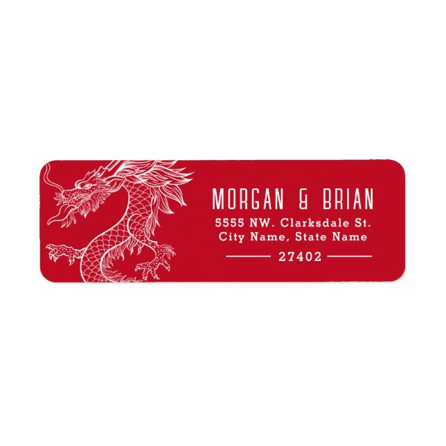 Étiquette Style Dragon pré-adressé rouge (Devant)