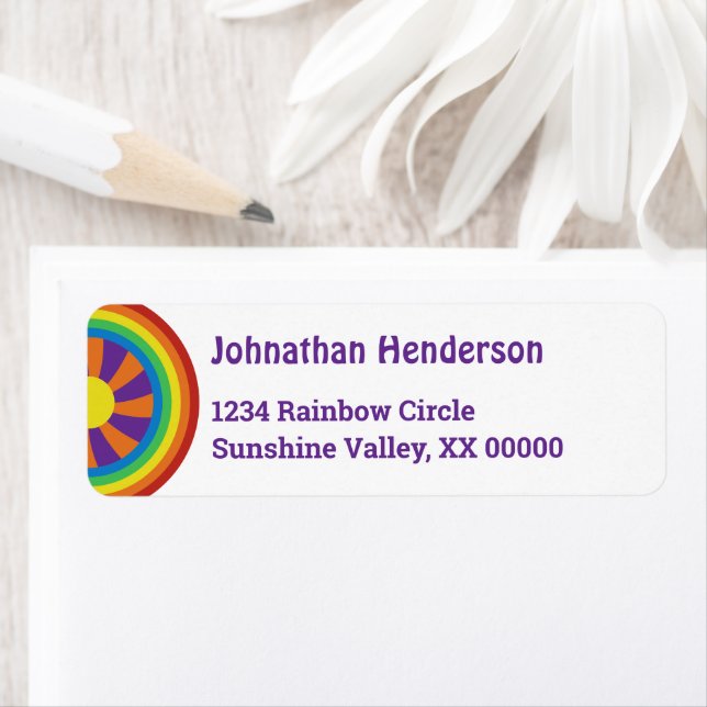 Étiquette Style seventies Rainbow et Sun Graphisme (En situation)
