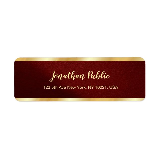 Étiquette Stylish Bordeaux & Gold Template Return Address (Devant)