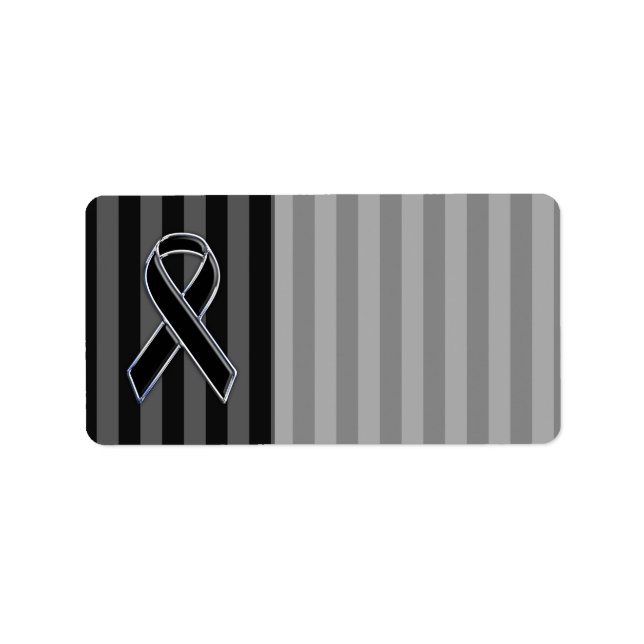 Étiquette Stylish Chrome Black Ribbon Awareness (Devant)