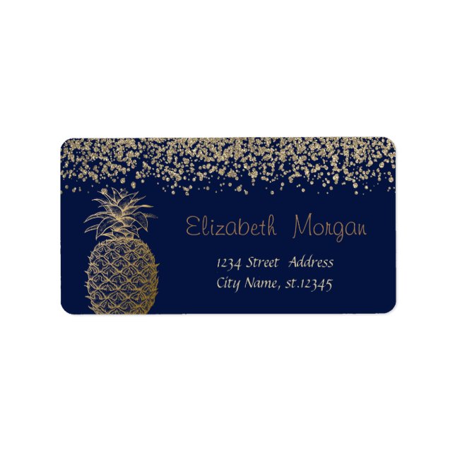 Étiquette  Stylish Gold Diamonds Gold Pineapple Navy Blue (Devant)