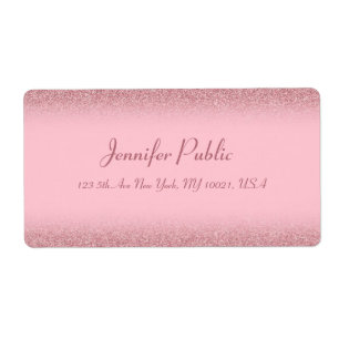Étiquette Stylish Handwriting Template Rose Gold Glitter