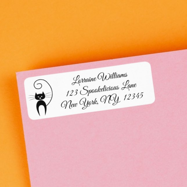 Étiquette Stylish Modern Black Curly Tail Cat (Créateur téléchargé)