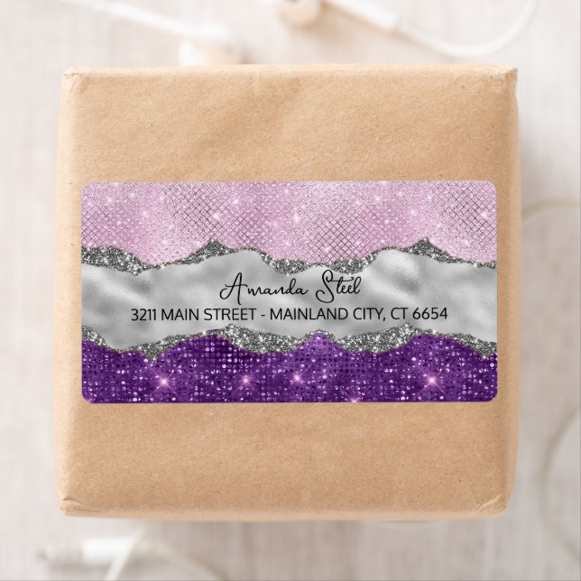 Étiquette Stylish pink Purple glittery silver Business Card  (En situation)
