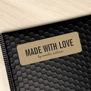 Étiquette Stylish Rustic Bold Fabriqué avec l'amour Faux Kra