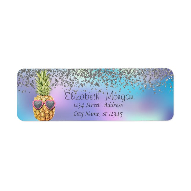 Étiquette Stylish Silver  Diamonds Pineapple Holographic  (Devant)