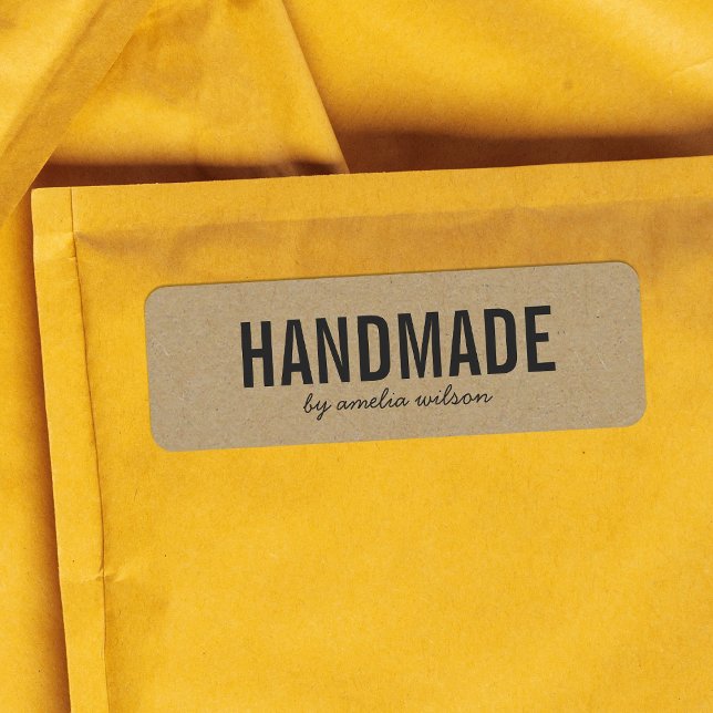 Étiquette Stylo Rustique Bold Faux Kraft fait main (Créateur téléchargé)