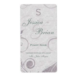 Étiquette Subtil Turquoise Purple Swirls Mariage Vin Étiquet