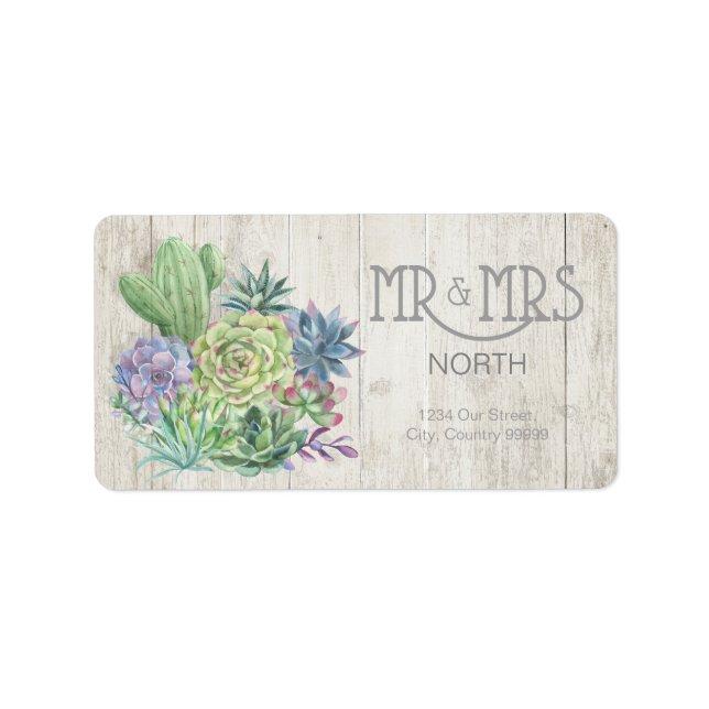 Étiquette Succulents et Mariage de bois rustique M. & Mme ID (Devant)