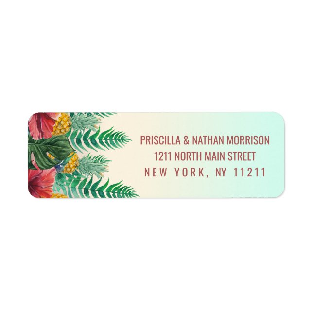 Étiquette Summer Tropical Pineappy Feuille Floral Adresse (Devant)