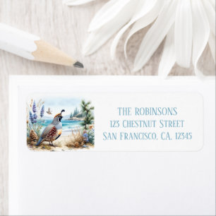 Étiquette Summer Watercolor California Quail Adresse de reto