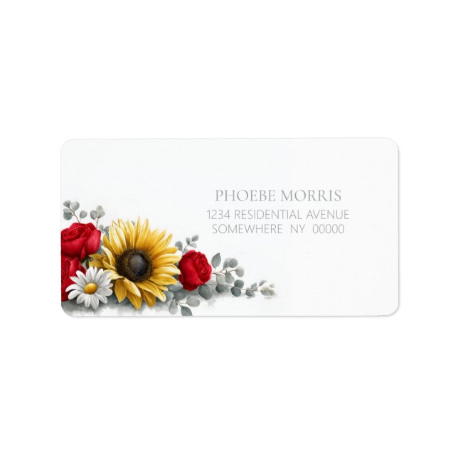 Étiquette Sunflower and Red Rose Floral Address Label (Devant)