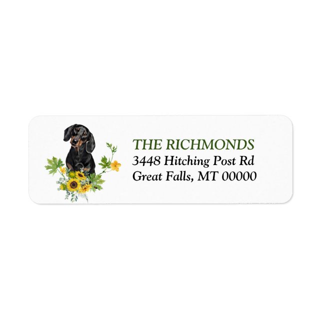 Étiquette Sunflower Black Tan Dachshund Adresse de retour (Devant)