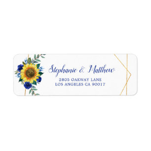 Étiquette Sunflower Blue Floral Géométrique Gold Adresse