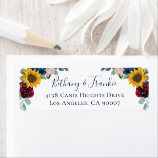 Étiquette Sunflower Bourgogne Rouge Floral Adresse de retour