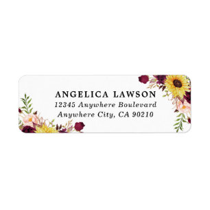 Étiquette Sunflower Burgundy Red Blush Peony Rose Wedding