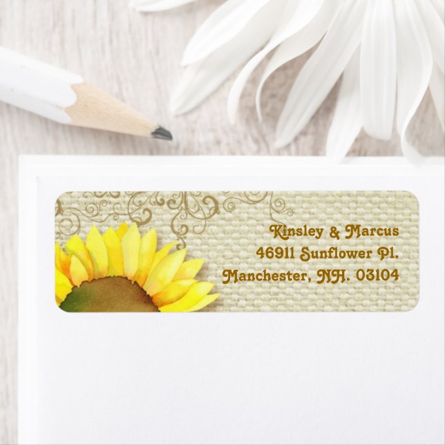 Étiquette Sunflower Burlap Mariage Adresse de retour (En situation)