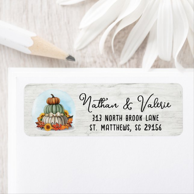 Étiquette Sunflower Citrouille Rustic Fall Farm Adresse de r (En situation)
