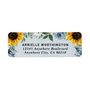 Étiquette Sunflower Dusty Blue Country Rustic Roses Wedding