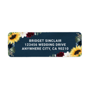 Étiquette Sunflower et Navy Blue Magnolia Burgundy Mariage