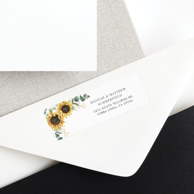 Étiquette Sunflower Eucalyptus Feuilles Floral Adresse de re (Sunfloral Floral Eucalyptus Greenery Return Address Label)