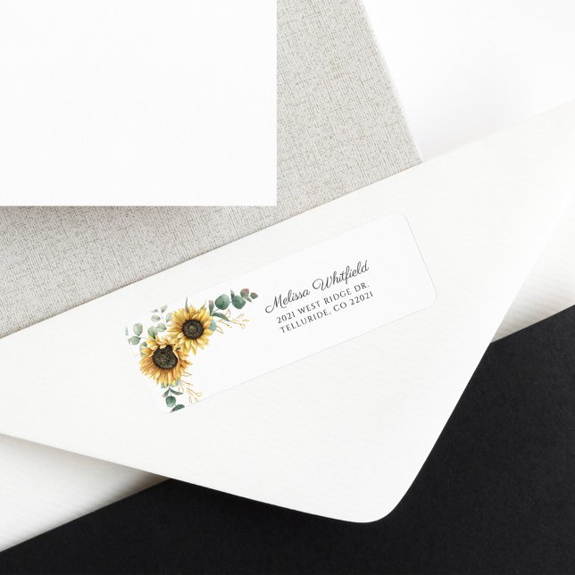 Étiquette Sunflower Eucalyptus Floral Adresse de retour (Floral Sunflower Greenery Script Return Address Label)