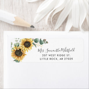 Étiquette Sunflower Floral Moderne Script Retourner l'adress