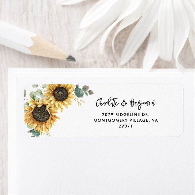 Étiquette Sunflower Floral Script Mariage Adresse de retour (En situation)