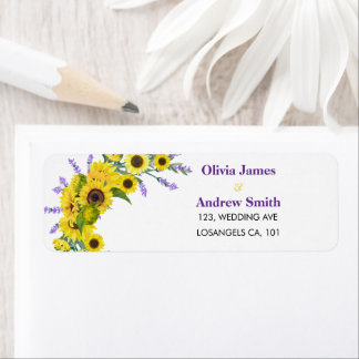 Étiquette Sunflower & Lavender Wedding Return Address 