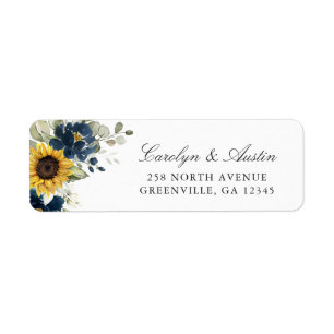 Étiquette Sunflower Navy Blue Floral Adresse de retour Label
