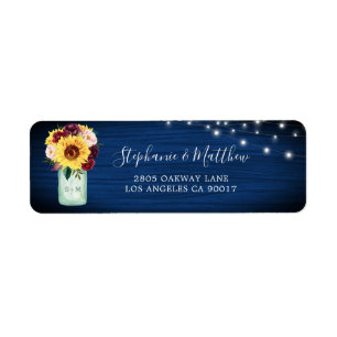 Étiquette Sunflower Navy Blue Mason Jar Lights Adresse
