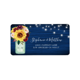 Étiquette Sunflower Navy Blue Mason Jar Lights Adresse