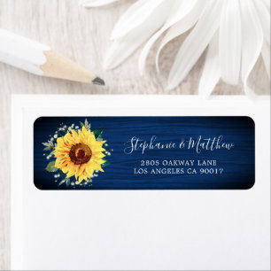 Étiquette Sunflower Navy Blue Wood Adresse