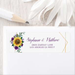 Étiquette Sunflower Purple Floral Geometric Gold Address