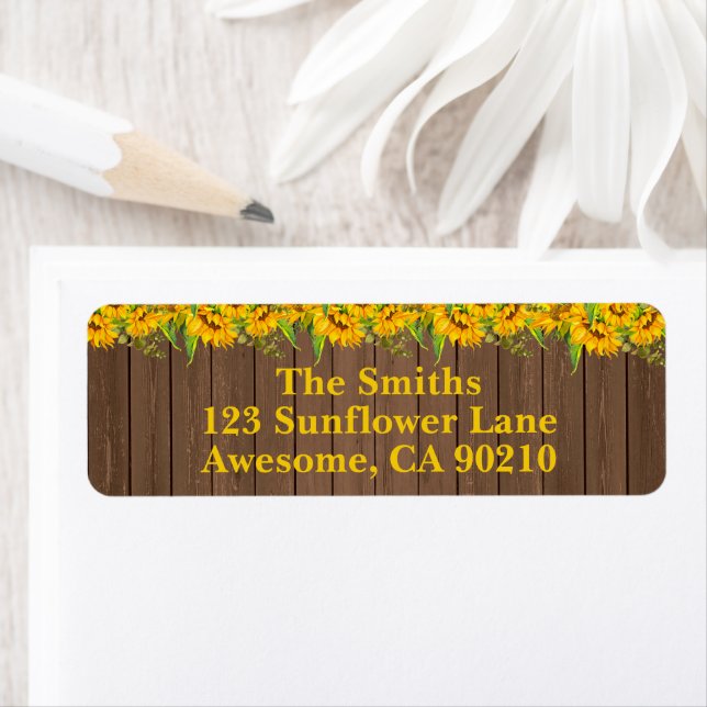 Étiquette Sunflowers Rustic Wedding Return Address Labels (En situation)