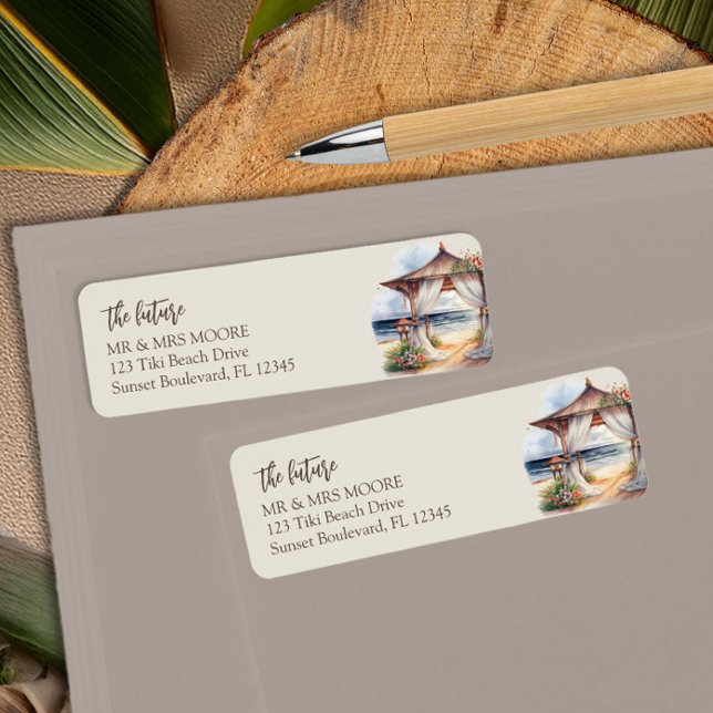 Étiquette Sunset Beach l'avenir M et Mme Retour Adresse (Future Mr & Mrs, Return address labels from the Sunset Beach Wedding Collection by Darling & May)
