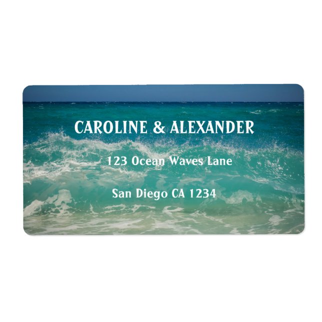 Étiquette Sunset Ocean Eau tropicale Plage Mariage moderne (Devant)