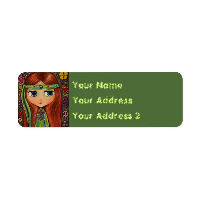 Étiquette Super hippie fille en Paix verte Signal mignon (Devant)